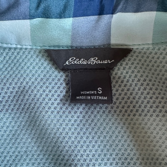 Eddie Bauer Women's Blue and Green Plaid Button-Down Shirt - Picture 2 of 3